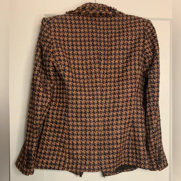 Veronica Beard Taja Dickey Jacket Size 4 Cognac Brown Tweed Houndstooth Blazer - Picture 6 of 16